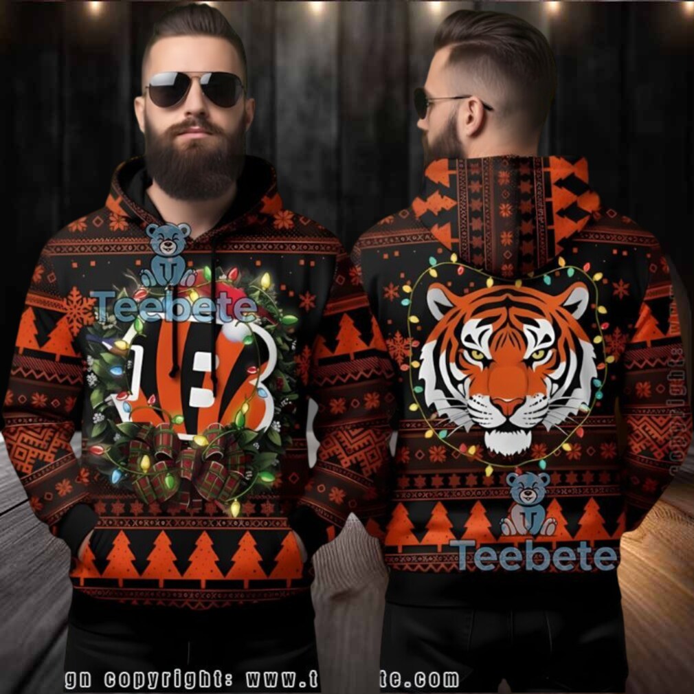 Cincinnati Bengals Ugly Christmas Lights Wreath 3D Hoodie Cincinnati Bengals Ugly Christmas Lights Wreath 3D Hoodie