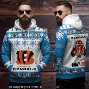 Cincinnati Bengals Who Dey Christmas Ugly 3D Hoodie Blue Cincinnati Bengals Who Dey Christmas Ugly 3D Hoodie Blue