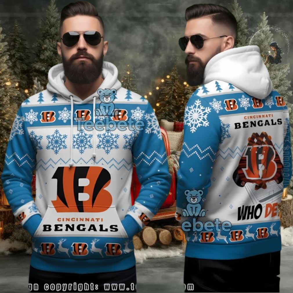 Cincinnati Bengals Who Dey Christmas Ugly 3D Hoodie Blue Cincinnati Bengals Who Dey Christmas Ugly 3D Hoodie Blue