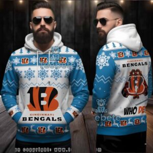 Cincinnati Bengals Who Dey Christmas Ugly 3D Hoodie Blue