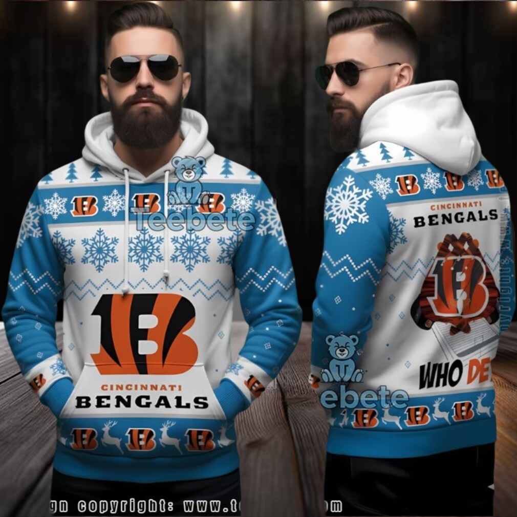 Cincinnati Bengals Who Dey Christmas Ugly 3D Hoodie Blue Cincinnati Bengals Who Dey Christmas Ugly 3D Hoodie Blue