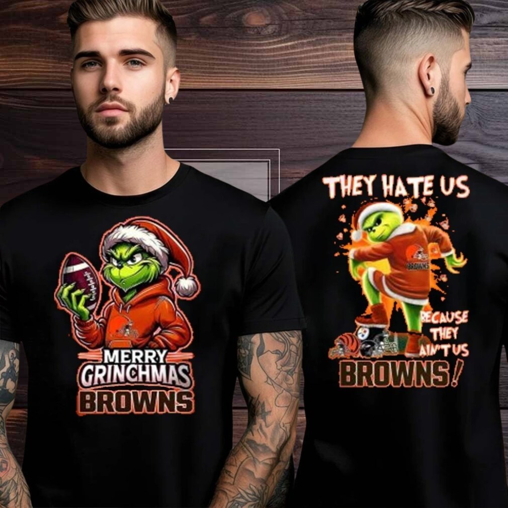Cleveland Browns Grinch Merry Christmas Grinchmas 2025 Personalized Football Logo Two Sided Shirt Cleveland Browns Grinch Merry Christmas Grinchmas 2025 Personalized Football Logo Two Sided Shirt