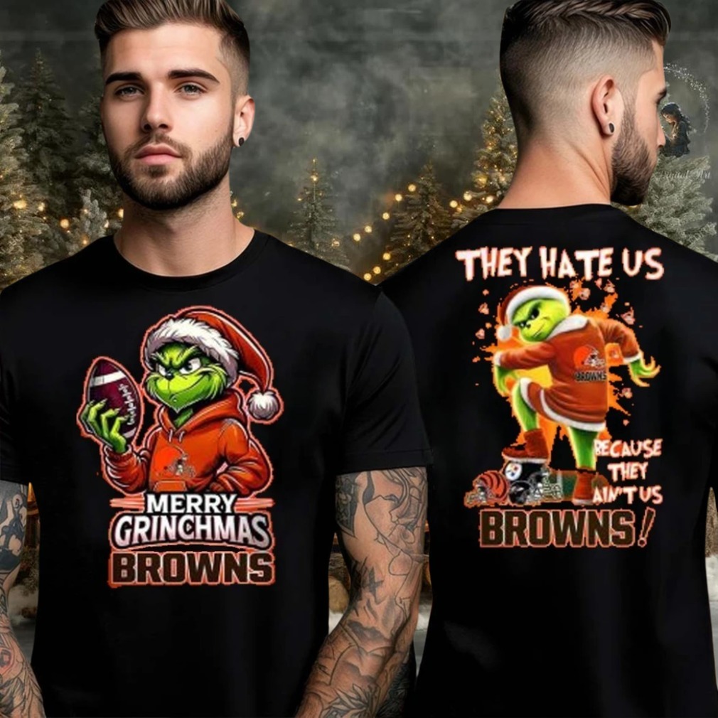 Cleveland Browns Grinch Merry Christmas Grinchmas 2025 Personalized Football Logo Two Sided Shirt Cleveland Browns Grinch Merry Christmas Grinchmas 2025 Personalized Football Logo Two Sided Shirt