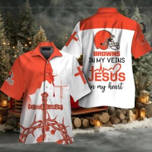 Cleveland Browns In My Veins Jesus Im My Heart Hawaiian Shirt Cleveland Browns In My Veins Jesus Im My Heart Hawaiian Shirt