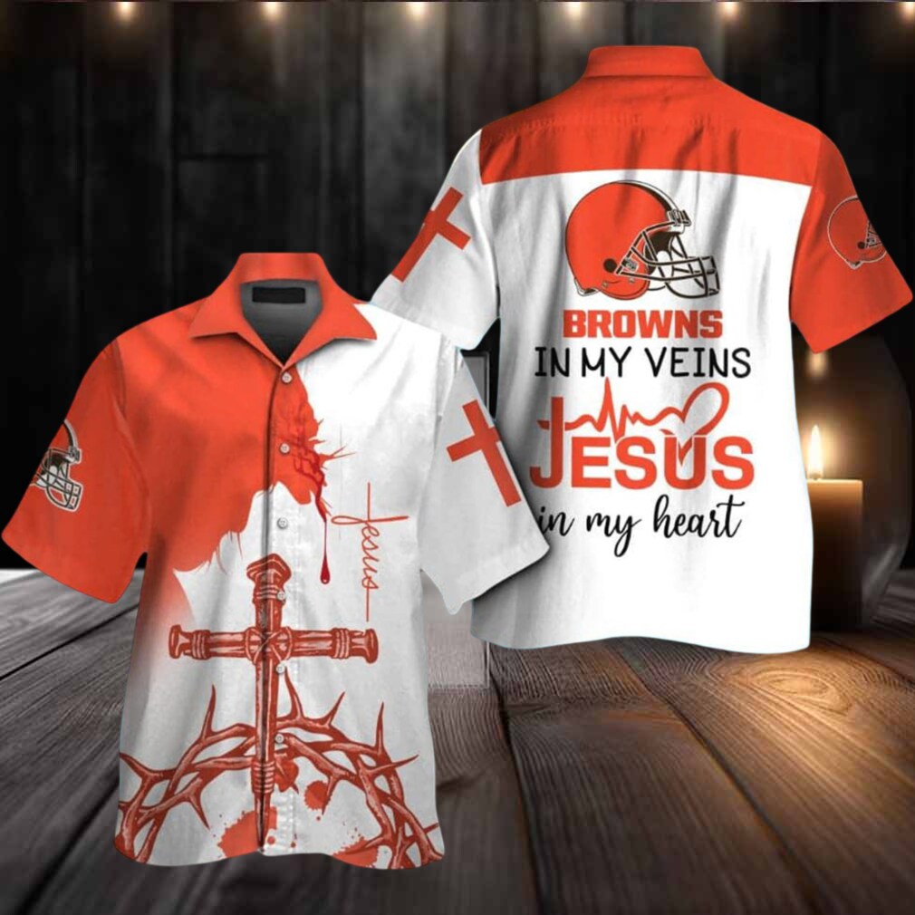 Cleveland Browns In My Veins Jesus Im My Heart Hawaiian Shirt Cleveland Browns In My Veins Jesus Im My Heart Hawaiian Shirt
