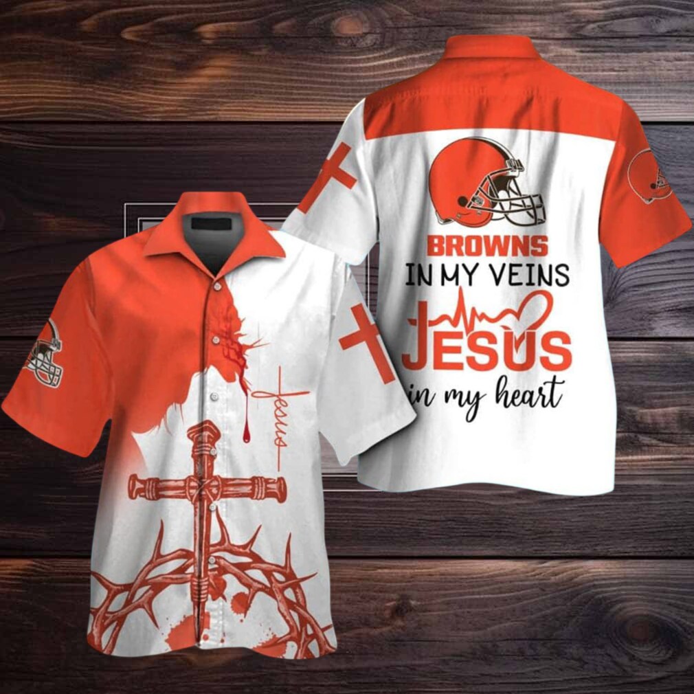 Cleveland Browns In My Veins Jesus Im My Heart Hawaiian Shirt Cleveland Browns In My Veins Jesus Im My Heart Hawaiian Shirt