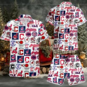 Cleveland Indians Feature Icon Logo Square Hawaiian Shirt And Short