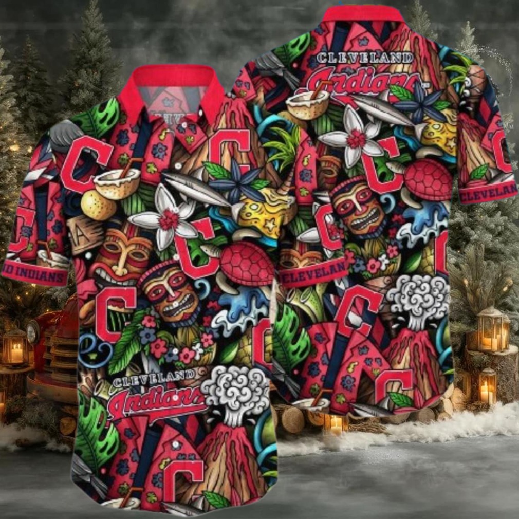 Cleveland Indians Tiki Face Tropical Aloha Hawaiian Shirt