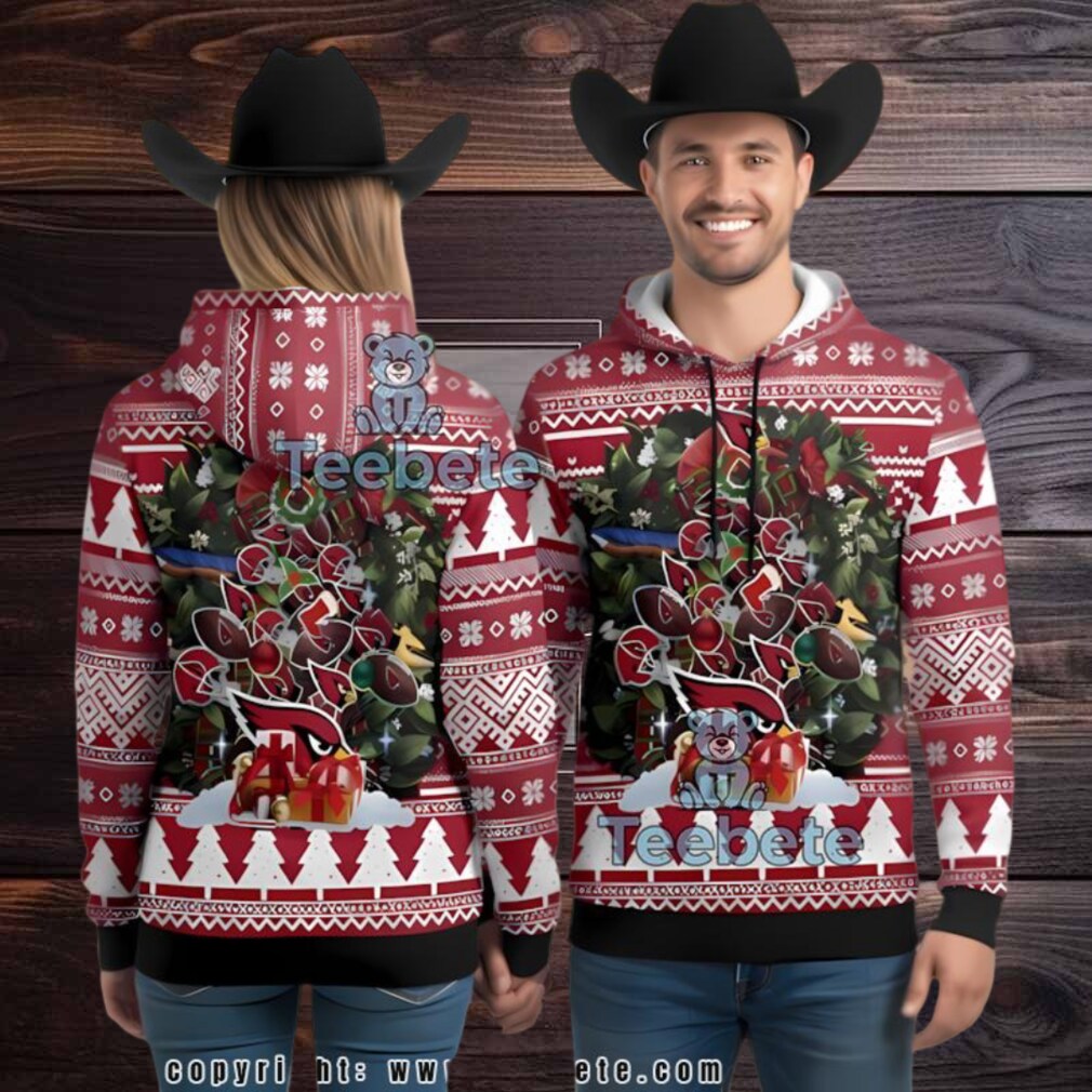Arizona Cardinals Christmas Wreath Ugly 3D Hoodie Youth Arizona Cardinals Christmas Wreath Ugly 3D Hoodie Youth