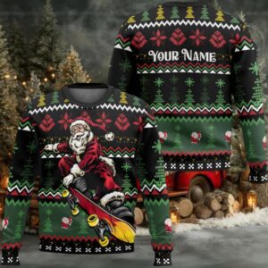 Cool Skateboard Santa Custom Ugly Christmas Sweater