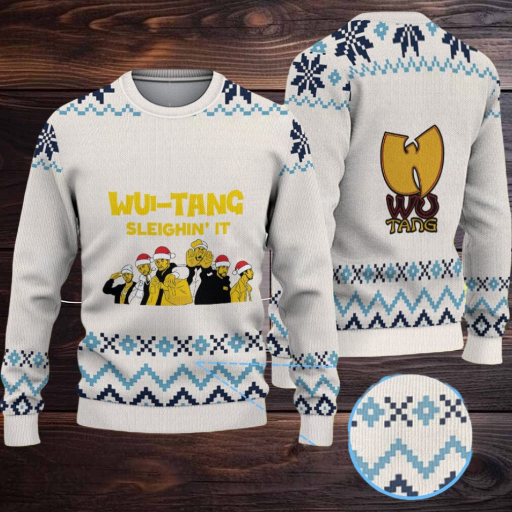 Cream and Blue Geometric Knit “Wu Tang Sleighin’ It Christmas Edition” Ugly Christmas Sweater Cream and Blue Geometric Knit “Wu Tang Sleighin’ It Christmas Edition” Ugly Christmas Sweater