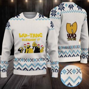 Cream and Blue Geometric Knit “Wu Tang Sleighin’ It Christmas Edition” Ugly Christmas Sweater