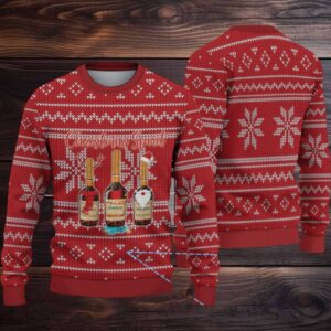 Crimson Red Fair Isle Snowflake Hennessy “Christmas Spirit” Ugly Christmas Sweater