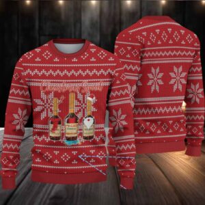 Crimson Red Fair Isle Snowflake Hennessy “Christmas Spirit” Ugly Christmas Sweater
