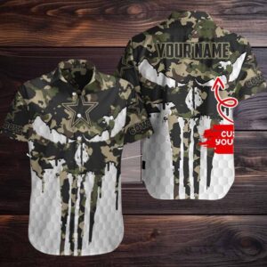 Dallas Cowboys Camo Veterans Military Hawaiian Shirt