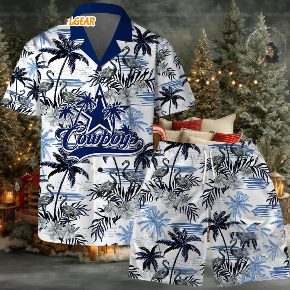 Dallas Cowboys Football Team Logo Pattern Flamingo Hibiscus Summer Hawaiian Shirt And Beach Short Dallas Cowboys Football Team Logo Pattern Flamingo Hibiscus Summer Hawaiian Shirt And Beach Short