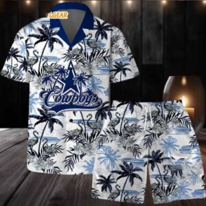 Dallas Cowboys Football Team Logo Pattern Flamingo Hibiscus Summer Hawaiian Shirt And Beach Short