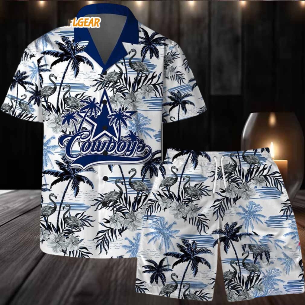 Dallas Cowboys Football Team Logo Pattern Flamingo Hibiscus Summer Hawaiian Shirt And Beach Short Dallas Cowboys Football Team Logo Pattern Flamingo Hibiscus Summer Hawaiian Shirt And Beach Short