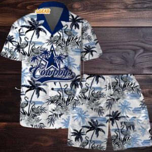 Dallas Cowboys Football Team Logo Pattern Flamingo Hibiscus Summer Hawaiian Shirt And Beach Short
