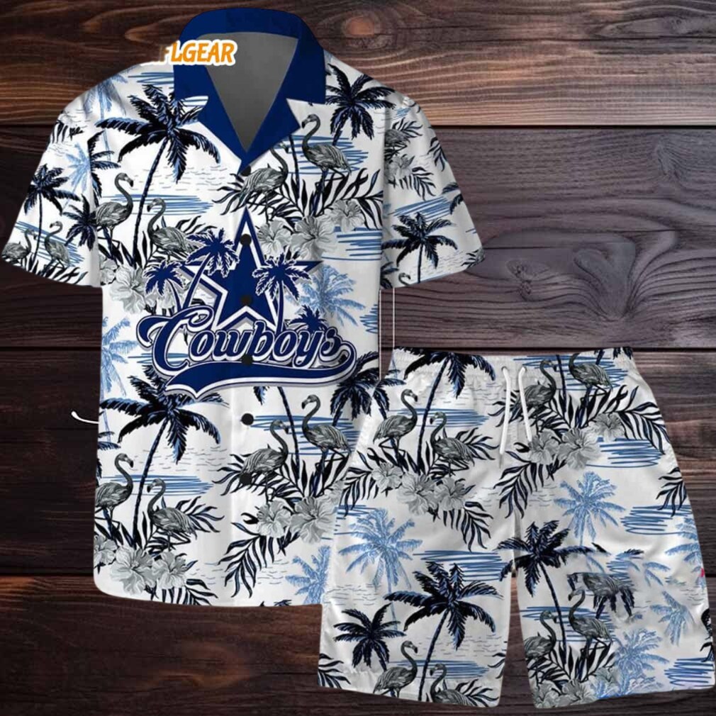 Dallas Cowboys Football Team Logo Pattern Flamingo Hibiscus Summer Hawaiian Shirt And Beach Short Dallas Cowboys Football Team Logo Pattern Flamingo Hibiscus Summer Hawaiian Shirt And Beach Short