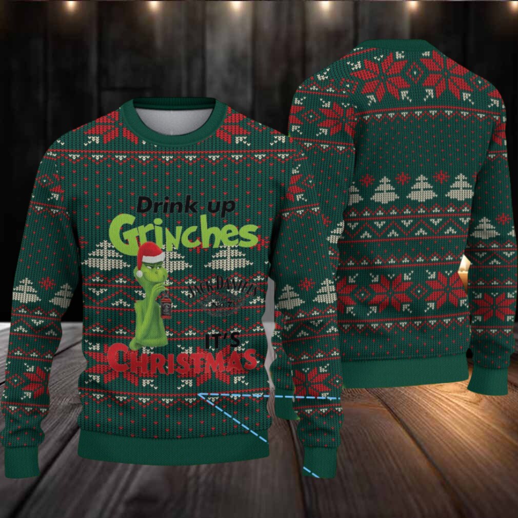 Dark Green Fair Isle Ugly Christmas Sweater Jack Daniel’s Whiskey with Grinch Snowflake Pattern Dark Green Fair Isle Ugly Christmas Sweater Jack Daniel’s Whiskey with Grinch Snowflake Pattern