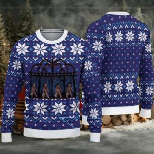 Deep Blue Fair Isle Snowflake Ugly Christmas Sweater Stranger Things Vecna Portal