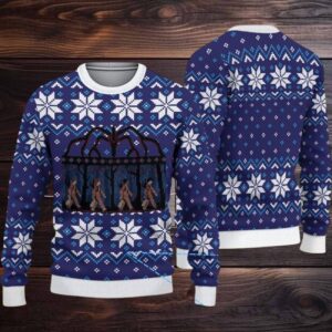 Deep Blue Fair Isle Snowflake Ugly Christmas Sweater Stranger Things Vecna Portal