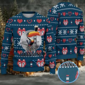 Deep Teal Fox & Heart Fair Isle Guinness Toucan Ugly Christmas Sweater