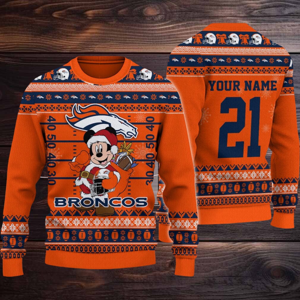 Denver Broncos Mickey Mouse Santa Ugly Christmas Sweater Denver Broncos Mickey Mouse Santa Ugly Christmas Sweater