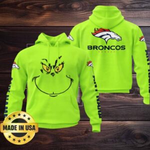 Denver Broncos The Grinch Face Neon Green Custom Hoodie