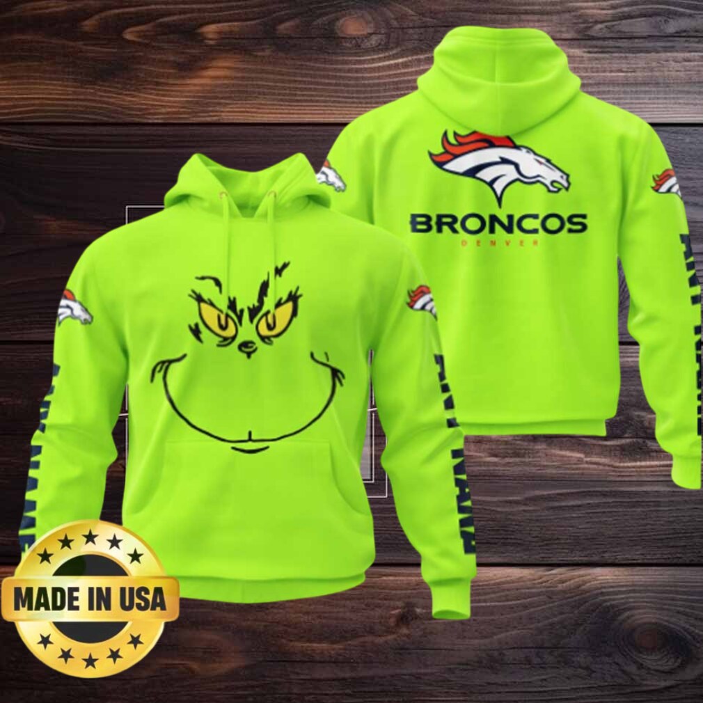 Denver Broncos The Grinch Face Neon Green Custom Hoodie Denver Broncos The Grinch Face Neon Green Custom Hoodie