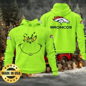 Denver Broncos The Grinch Face Neon Green Custom Hoodie
