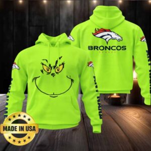 Denver Broncos The Grinch Face Neon Green Custom Hoodie