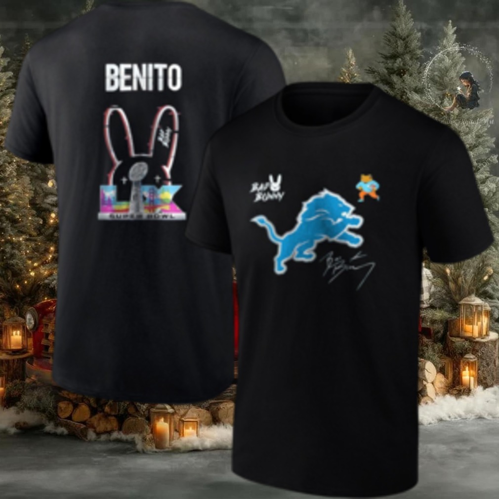 Detroit Lions Bad Bunny 2026 Super Bowl LX Benito signature mascot shirt Detroit Lions Bad Bunny 2026 Super Bowl LX Benito signature mascot shirt