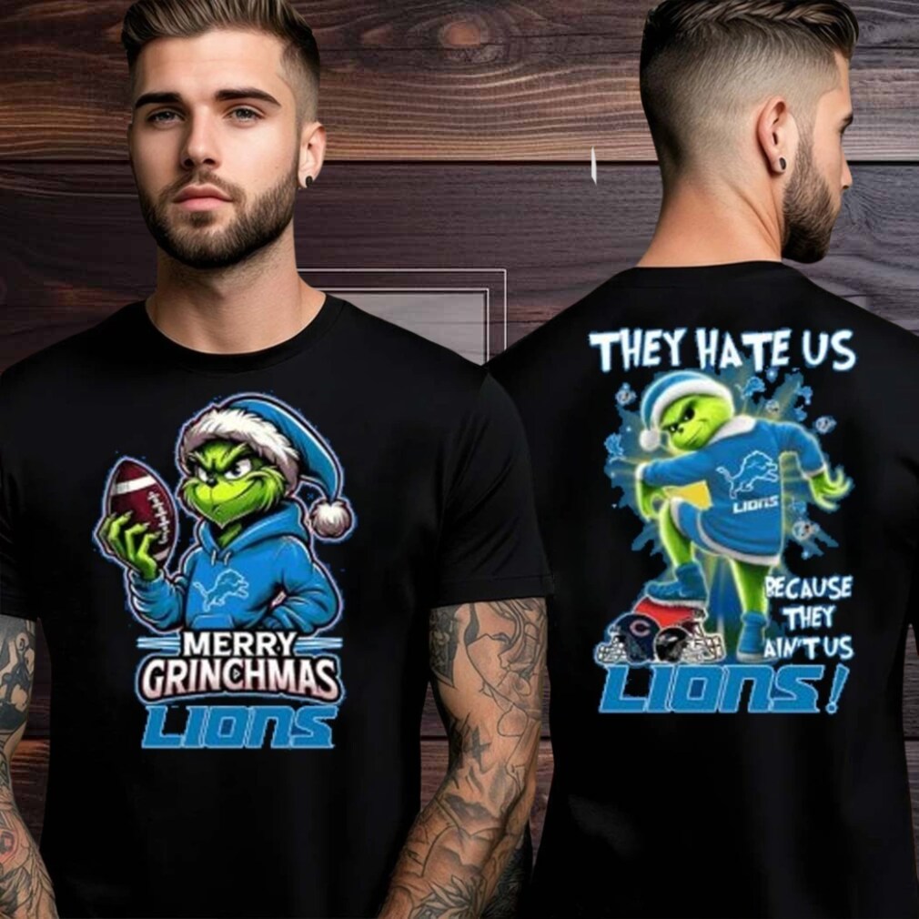 Detroit Lions Grinch Merry Christmas Grinchmas 2025 Personalized Football Logo Two Sided Shirt Detroit Lions Grinch Merry Christmas Grinchmas 2025 Personalized Football Logo Two Sided Shirt