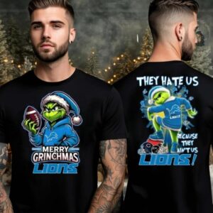 Detroit Lions Grinch Merry Christmas Grinchmas 2025 Personalized Football Logo Two Sided Shirt