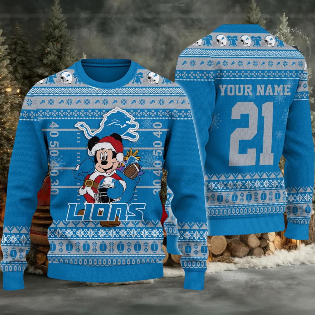 Detroit Lions Mickey Mouse Santa Ugly Christmas Sweater Detroit Lions Mickey Mouse Santa Ugly Christmas Sweater