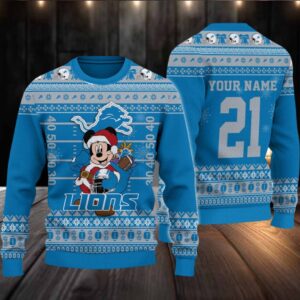 Detroit Lions Mickey Mouse Santa Ugly Christmas Sweater