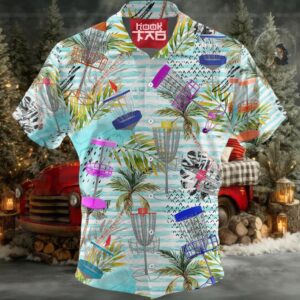 Disc Golf Tropical Palm Trees Pattern Aloha Hawaiian Shirts For Men, Women