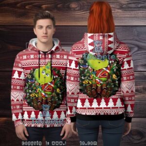 Arizona Cardinals Grinch Hug Christmas Wreath Ugly 3D Zip Up Hoodie