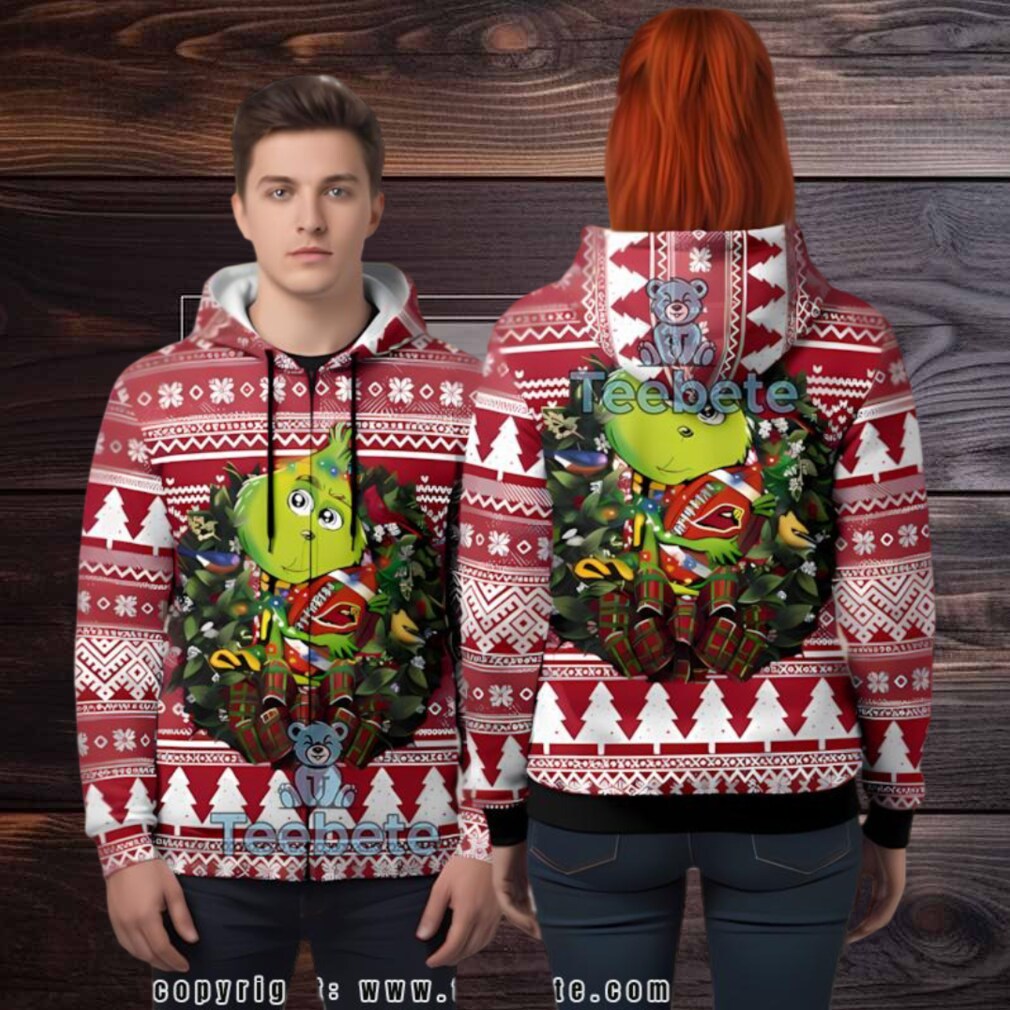 Arizona Cardinals Grinch Hug Christmas Wreath Ugly 3D Zip Up Hoodie Arizona Cardinals Grinch Hug Christmas Wreath Ugly 3D Zip Up Hoodie