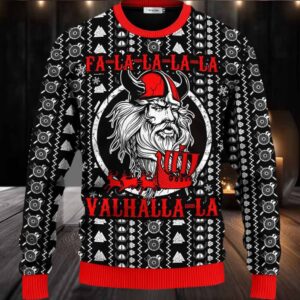 Falalalala Valhallala Red Pattern Viking Ugly Christmas Sweater