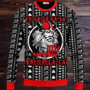 Falalalala Valhallala Red Pattern Viking Ugly Christmas Sweater