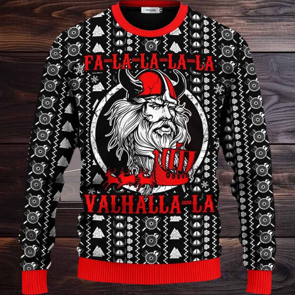 Falalalala Valhallala Red Pattern Viking Ugly Christmas Sweater Falalalala Valhallala Red Pattern Viking Ugly Christmas Sweater