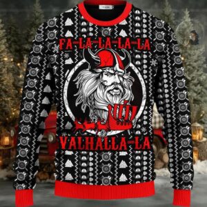 Falalalala Valhallala Red Pattern Viking Ugly Christmas Sweater