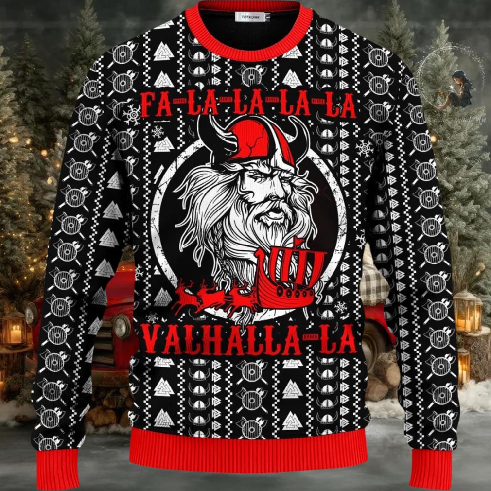 Falalalala Valhallala Red Pattern Viking Ugly Christmas Sweater Falalalala Valhallala Red Pattern Viking Ugly Christmas Sweater
