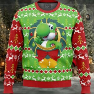 Festive Green Dino Ugly Christmas Sweater – Cozy Holiday Knitwear Gift For Fans