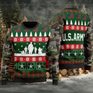 Festive U.S. Army Ugly Christmas Sweater – Camouflage Sleeves, Holiday Spirit & Patriotic Style