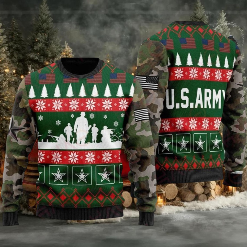 Festive U.S. Army Ugly Christmas Sweater – Camouflage Sleeves, Holiday Spirit & Patriotic Style Festive U.S. Army Ugly Christmas Sweater – Camouflage Sleeves, Holiday Spirit & Patriotic Style
