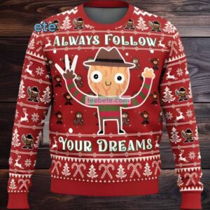 Freddy Krueger Always Follow Your Dreams Ugly Christmas Sweaters Red Couples